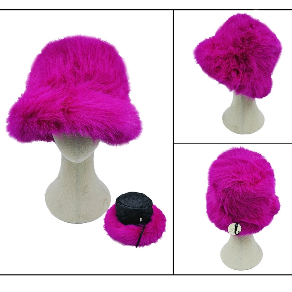Pink Fuchsia Winter Fluffy Fur Bucket Hat Trendy Fashion Accessory